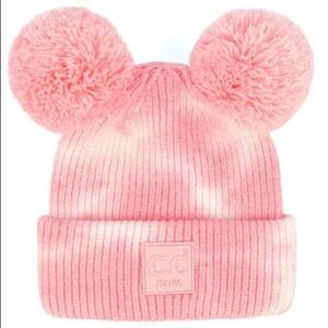 Coral/White Tie Dye “Melon Ball” Baby CC Double Pom Beanie